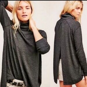 We the Free Charcoal Gray Turtle Neck Split Back Shirt Sz XS
